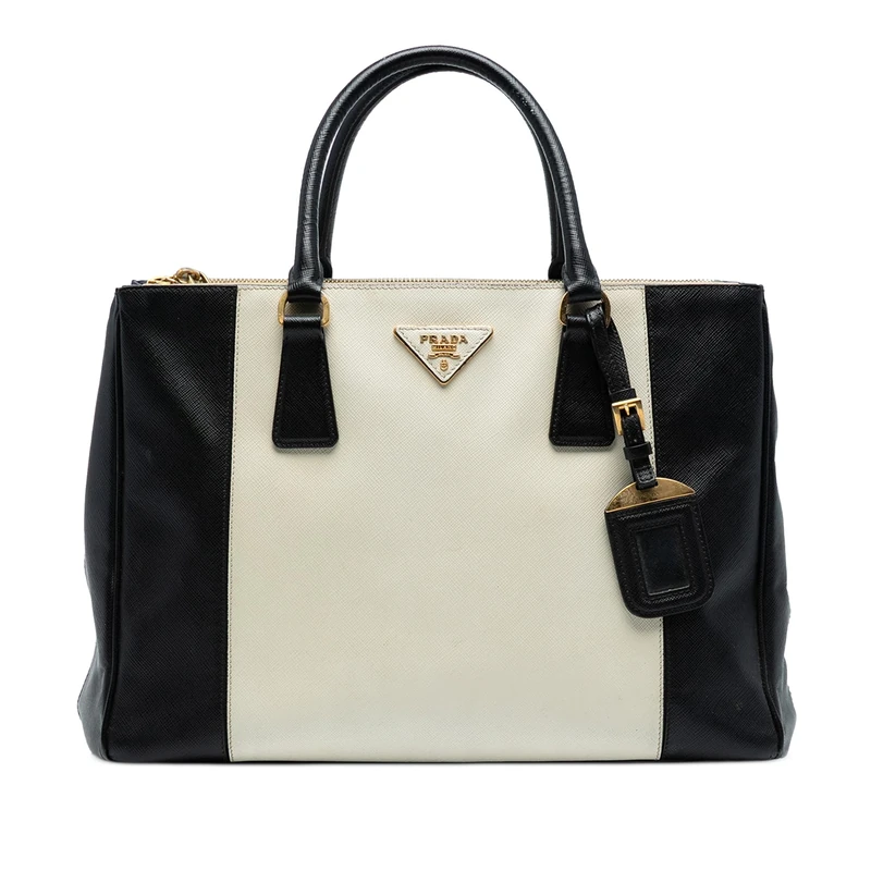 Prada Pre-Loved Medium Bicolor Saffiano Lux Galleria Double Zip Satchel Handbag