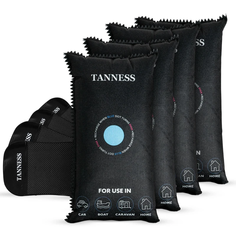 Tanness 4 Pack x 1kg Car Dehumidifier Bags with Anti-Slip Pads - Essential Accessories, Moisture Absorber, Reusable, Recharges in Microwave - Multipurpose for Home, All Spaces & Vehicles