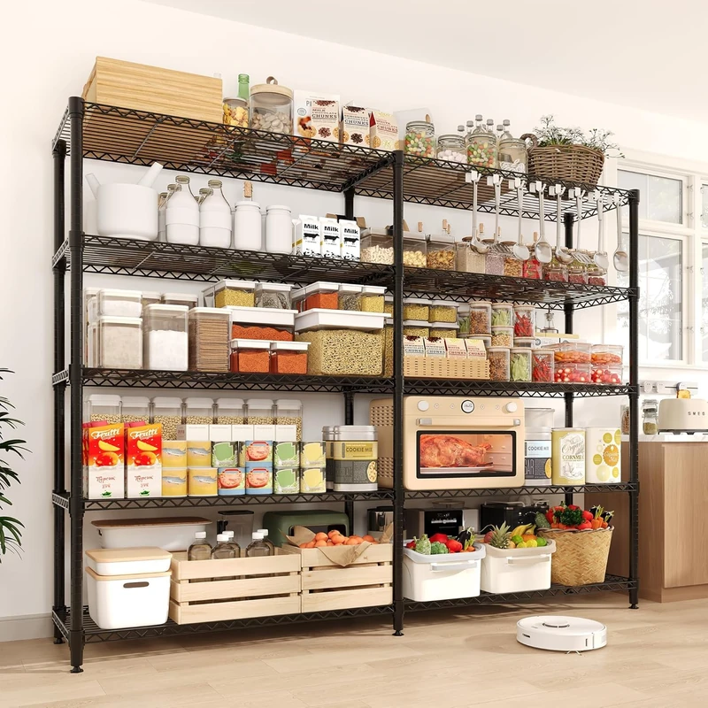 GarveeHome Heavy Duty Metal Shelving Unit 4 Shelves Each 120 kg Load Capacity Storage Shelf 150 x 35 x 151 (H) cm Wire Shelving Cellar Shelf Maximum Weight 480 kg, Height Adjustable and Levelling Feet