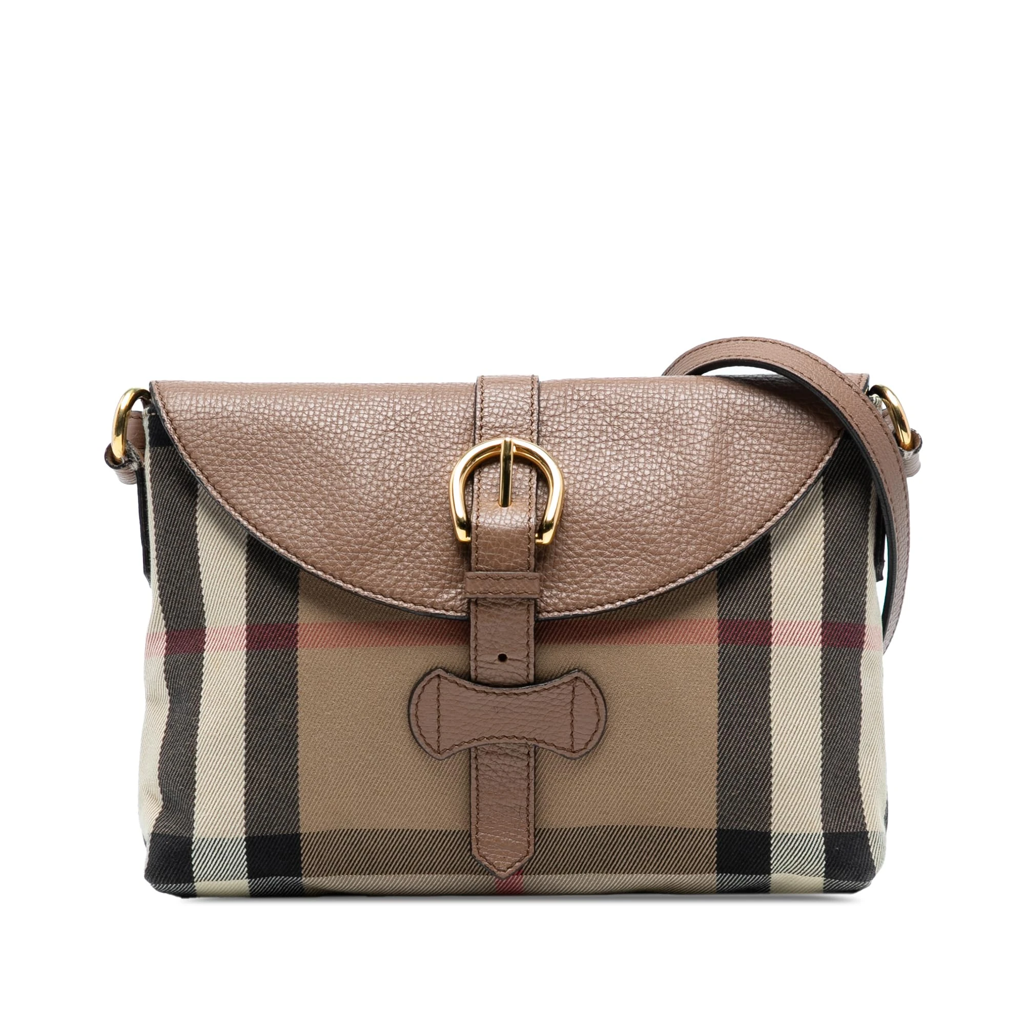 BURBERRY Pre-Loved Small House Check Canvas and Leather Horseshoe Milton Crossbody