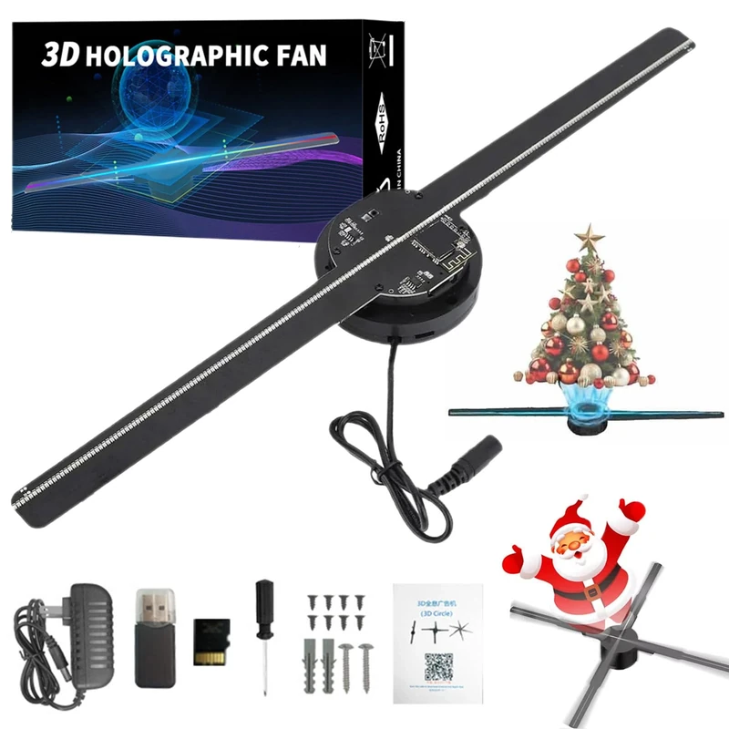 3D Hologram LED Fan Projector, 16.5" HD LED Fan Projector, Wifi & Bluetooth Enabled, Play Any Video from Your Phone, Spinning Holograms Fans for Shop,Bar,Christmas (1 Set)
