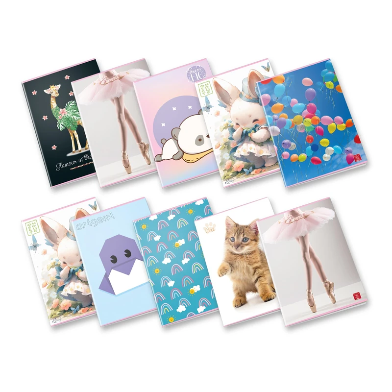 Pigna, Maxi Notebook Assortment for Girls, A4 21 x 29.7 cm, 80 Pages + Flap Paper, 80 g/m² Paper, 0C Interior, Rows with Margin, Assorted Covers, 10 Pieces