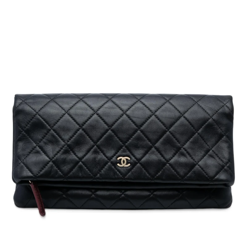 Chanel Pre-Loved Quilted Lambskin CC Beauty Foldover Clutch Bag