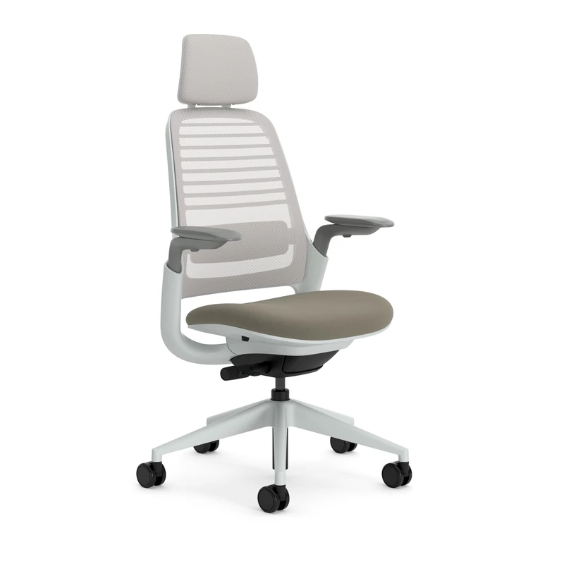 Steelcase Series 1 Ergonomic Office Chair With LiveBack Lumbar Support, 4D Armests, Adjustable Headrest Taupe; Made in Europe