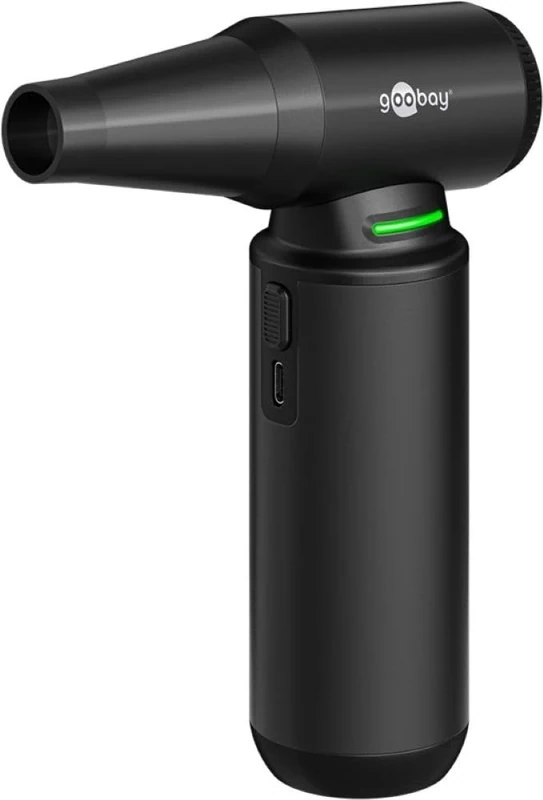 goobay Dust Blower with 3 speeds, 6,000 mAh Battery, 130,000 RPM, up to 110 min Operating time, incl. 8 attachments for Removing dust on Keyboards, in The PC, in The Sofa, car Interior – 77831