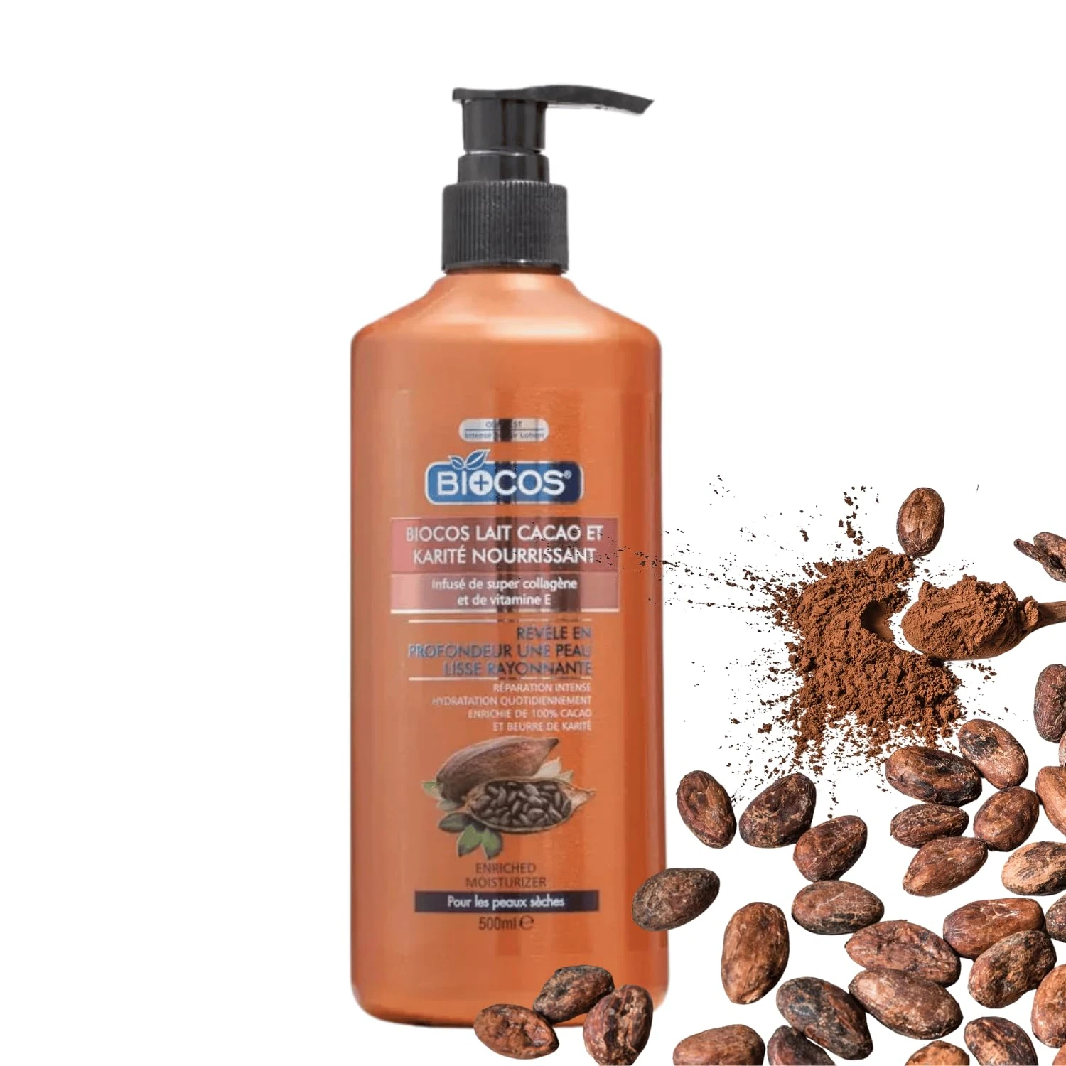 BIOCOS Shea Butter Body Lotion for Dry Skin Moisturizing Cocoa Butter Vitamin E & Natural Hydration Non-Greasy Nourishing Lotion for Soft Smooth Skin For Men Women Winter Soothing Lotions 500ml