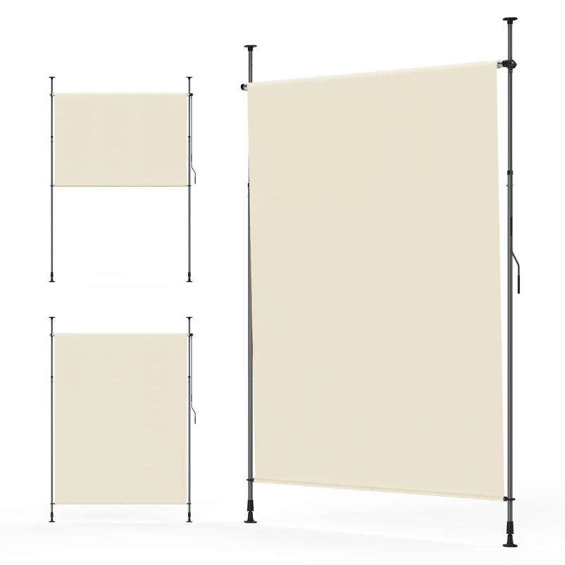 YEAUPE PRO Outdoor Vertical Awning, 148 x 270 cm, Cream, No Drilling, Clamp Awning with Hand Crank, Suitable for Balcony, Patio, Outdoor and Garden, Weatherproof Privacy Screen