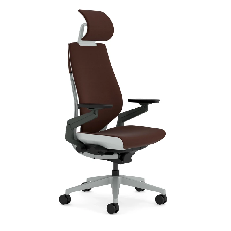 Steelcase Gesture Ergonomic Office Chair With 360° Armrests, 3D Live Back Lumbar Support, Adjustable Headrest Dark Brown; Made in Europe