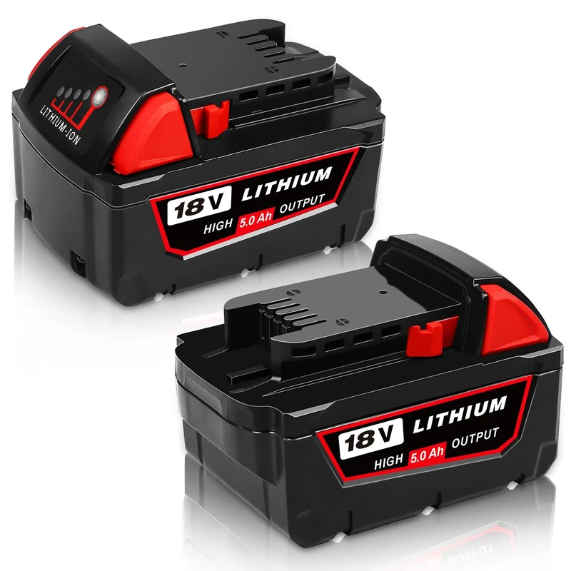 2Pack 18V 5.0Ah Compatible for Milwaukee Battery 18V M18B5 48-11-1850 48-11-1852 48-11-1820 48-11-1828 48-11-10 XC Cordless Power Tools