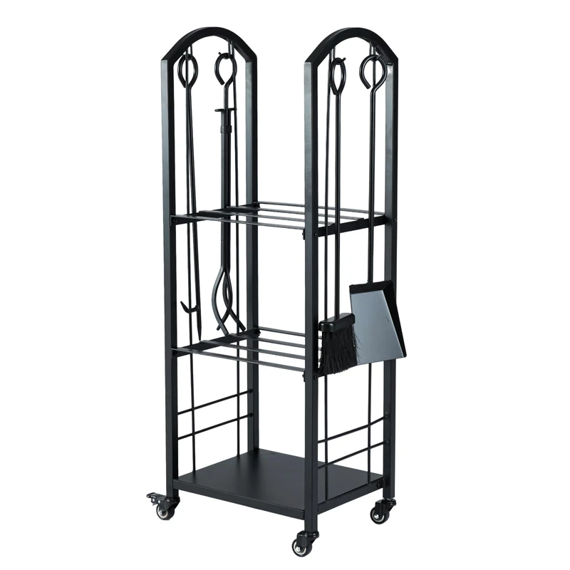 FANTASK Firewood Rack Set of 5 3 Levels with Wheels and 4 Firewood Tools for Indoor and Outdoor Use 40 x 30 x 108 cm - Image 1