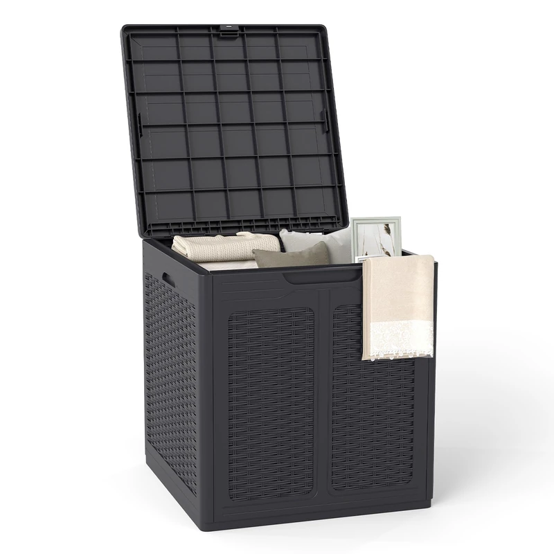 FANTASK Garden Box Weatherproof, PP Rattan Storage Box with Lockable Lid, Cushion Box for Pool Accessories, Garden Tools, Parcel Delivery, Patio Cushion (Brown)