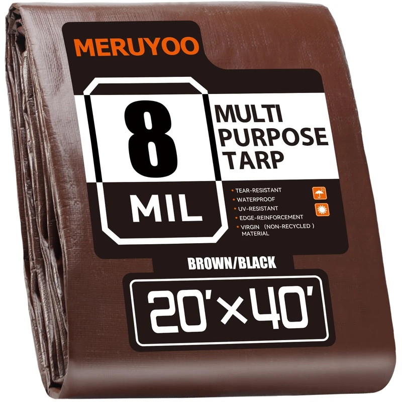 20x40 FT Tarp Waterproof 8 Mil Poly Tarps Medium Duty Waterproof, UV Resistant & Rip Tear Resistant, Multipurpose Protective Cover with Grommets Reversible
