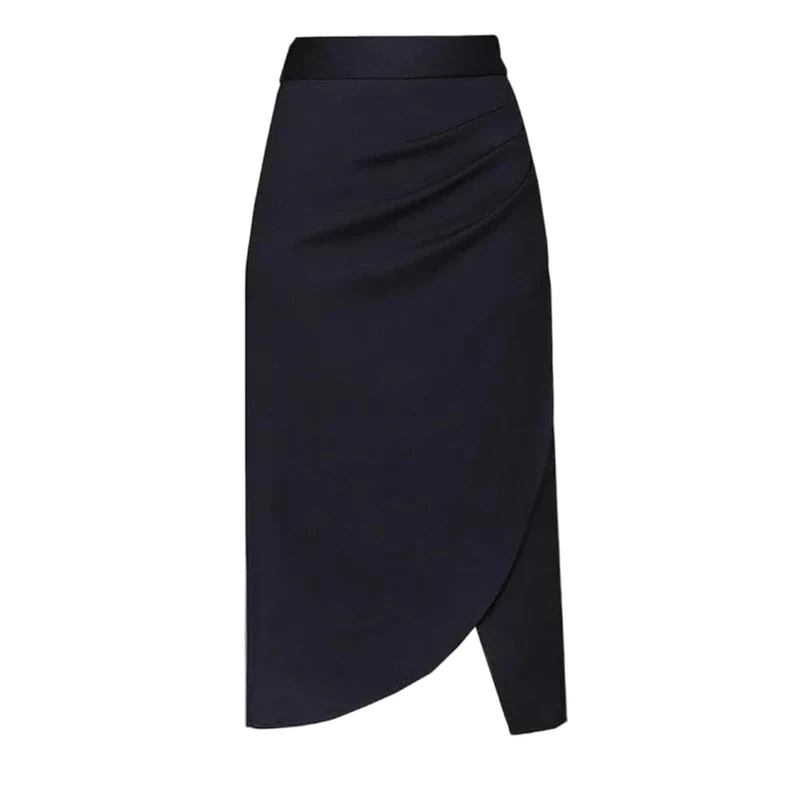 Women High Waist Straight Cut Skirts Drawstring A Line Mini Midi Skirt Spring Solid Slit Skirts Black