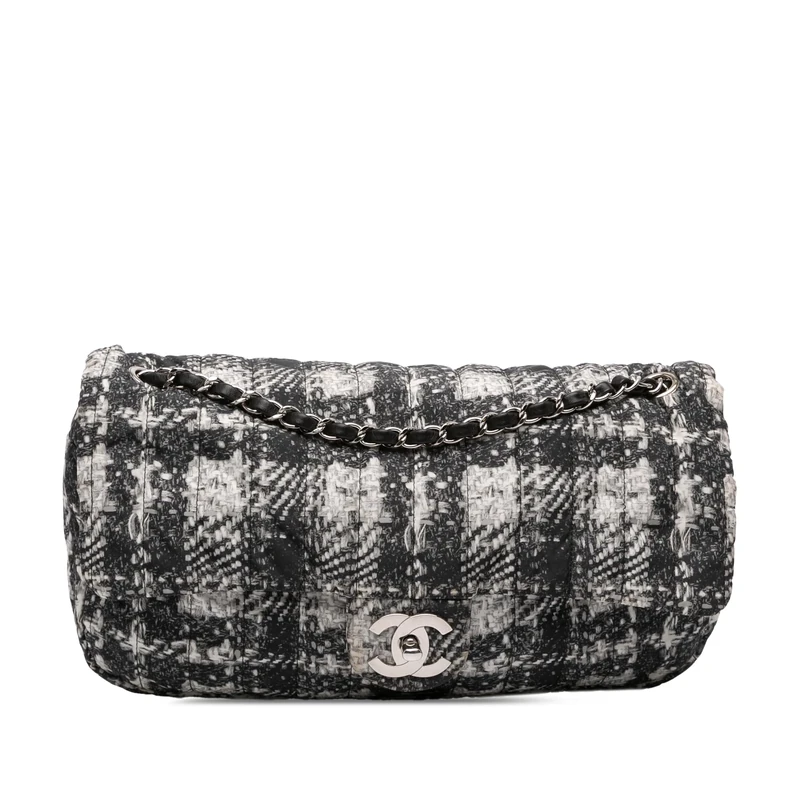 Chanel Pre-Loved CC Tweed Print Nylon Single Flap Shoulder Bag