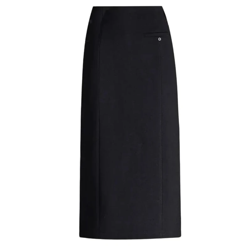 Vsadsau Women's Thick Woolen Skirt High Waist Midi Straight Skirts Fall Winter Warm Slim Mini Skirt Black