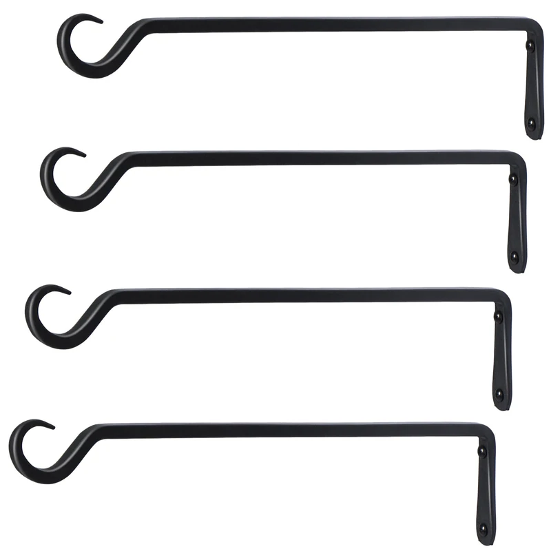 16 inch Plant Hanger, Sturdy Hanging Plant Bracket Outdoor, Hanging Plant Wall Hook Heavy Duty, for Hanging Bird Feeders, Planters, Lanterns, Wind Chimes, Indoor/Outdoor Use, Black, Set of 4