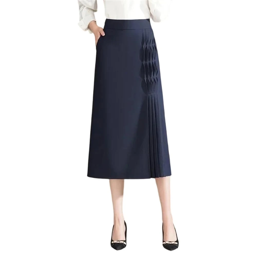Vsadsau Women High Waist Pleated Skirts Mini A Line Wrap Body Skirt Midi Spring Front Pleats Skirt Navy
