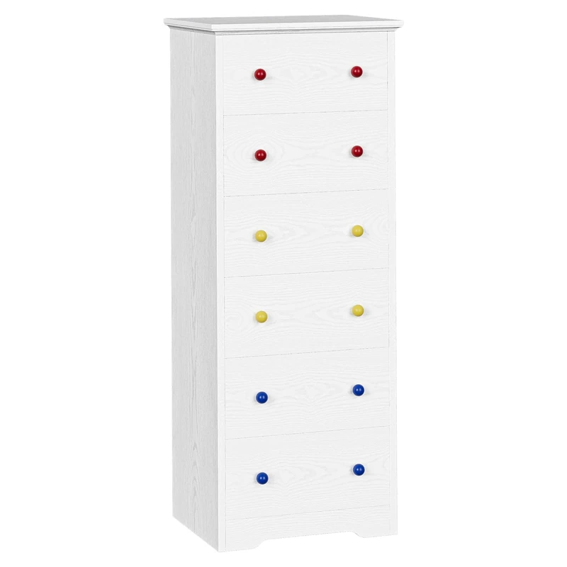 IRONCK Chest of Drawers with 6 Drawers, 131cm Tall Storage Cabinet White Chest of Drawers, Colorful DIY Handle, Wooden Dresser Unit, Cupboard for Bedroom Living Room Hallway, 50x40x131cm