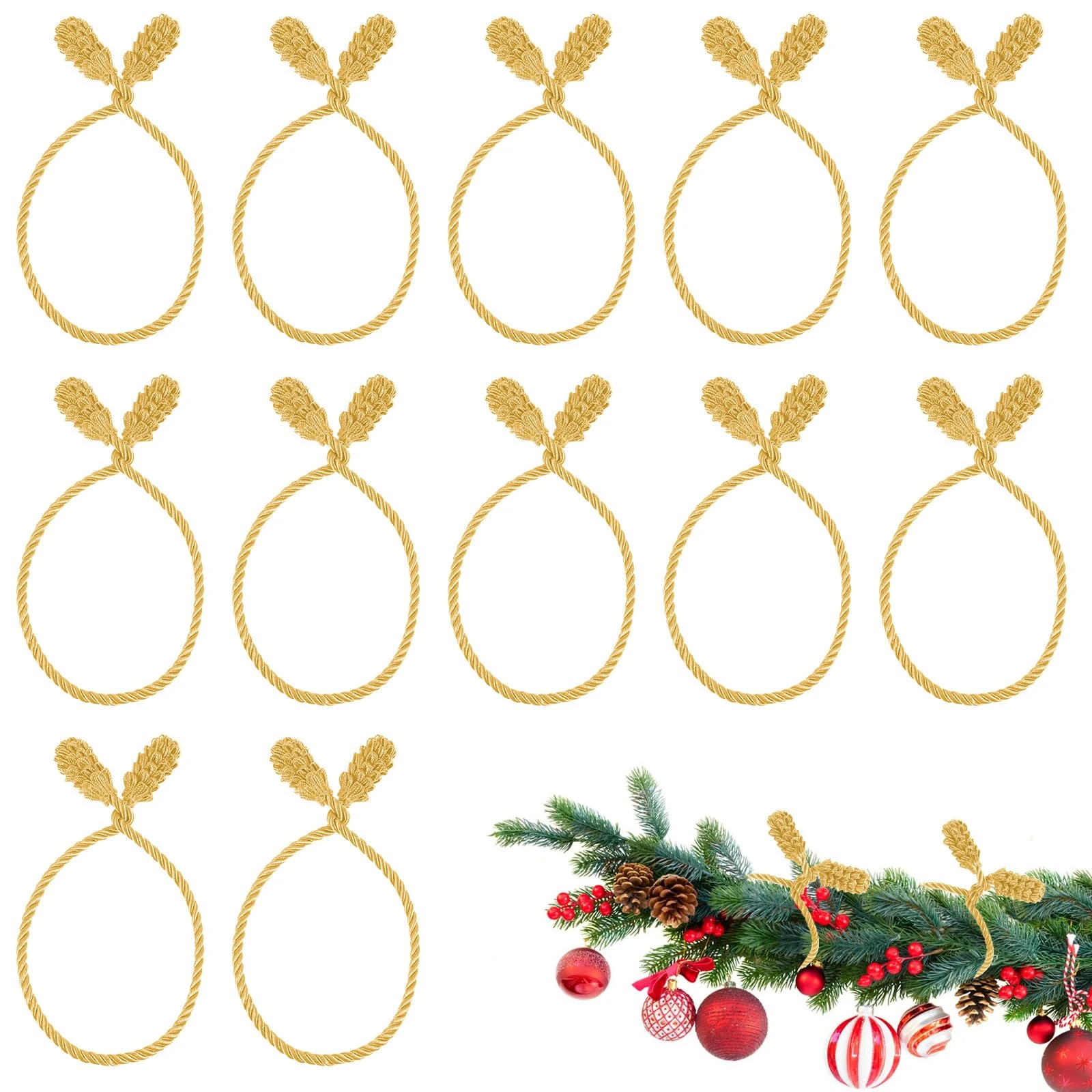Prasacco Christmas Garland Ties, 15.7 Inch Christmas Decorative Twist Ties(Gold)