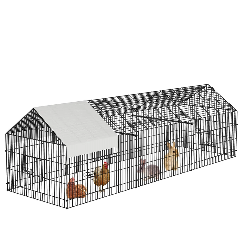 GarveeHome Outdoor Enclosure 330 x 102 x 102 cm Chicken Coop Small Animal Hutch Chicken House Roof Poultry House with Sun Protection Roof and Door for Pet Cage, Chicken Cage, Bird Cage, Small Animals