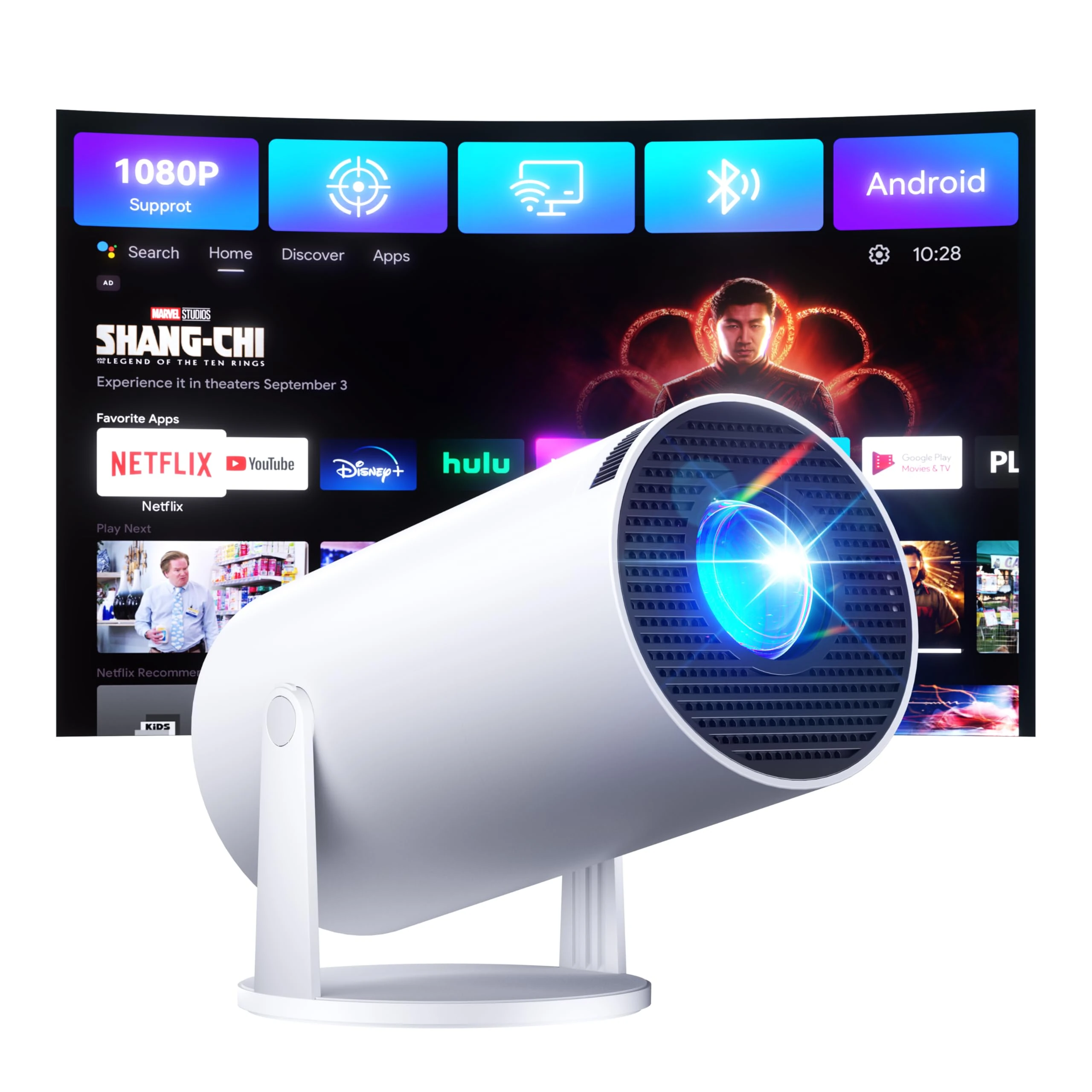 SOOMFON Smart Projector with WiFi and Bluetooth 1080P Support - Outdoor Portable Mini Movie Projector Built in Apps