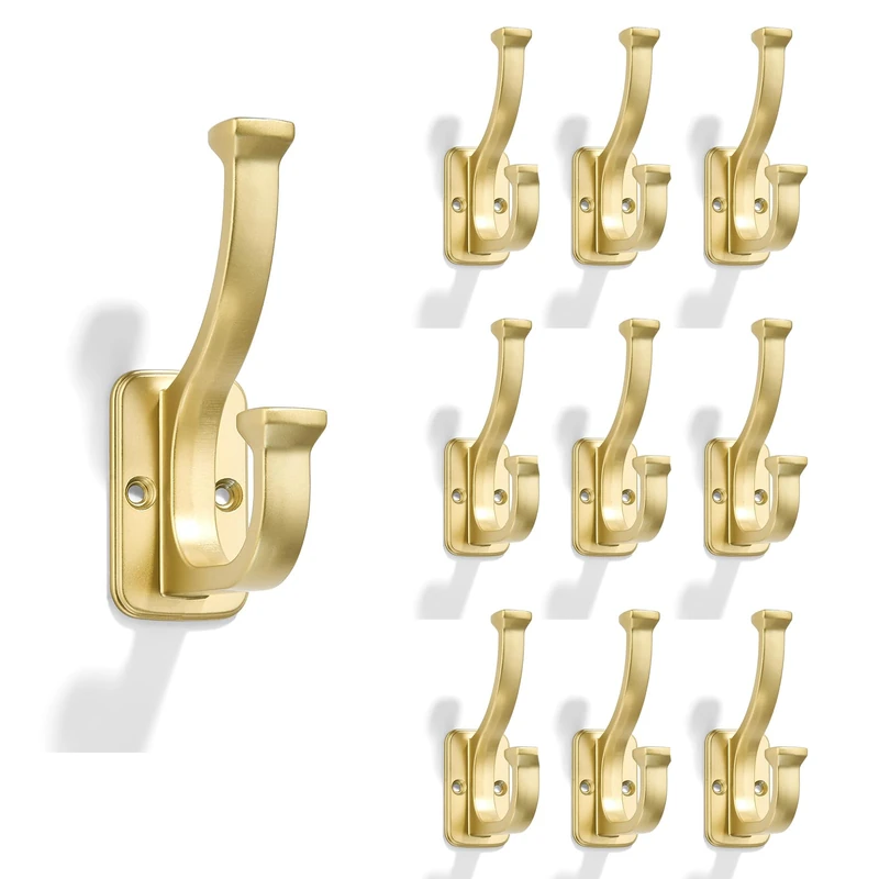 ZAUYX 10 Pack Antique Gold Coat Hooks zinc Alloy cast Bathroom Hooks, Strong Load-Bearing for Bedroom Entrance Wall, Hanging Clothes Hanger Behind The Door, Exquisite Decorative Hardware