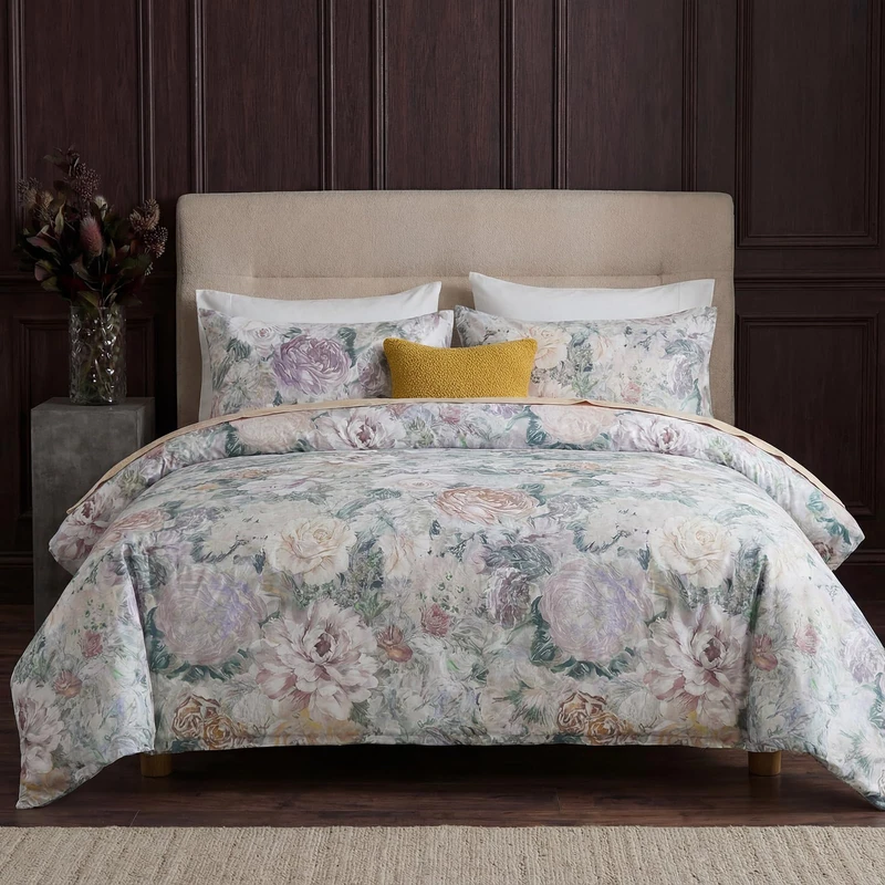 Cozaline 100% Cotton Duvet Cover Queen Size – Grey&Green Watercolor Floral Duvet Cover Set with Zipper Closure & Corner Ties, 3-Piece Luxury & Silky Soft Bedding Set for All Seasons