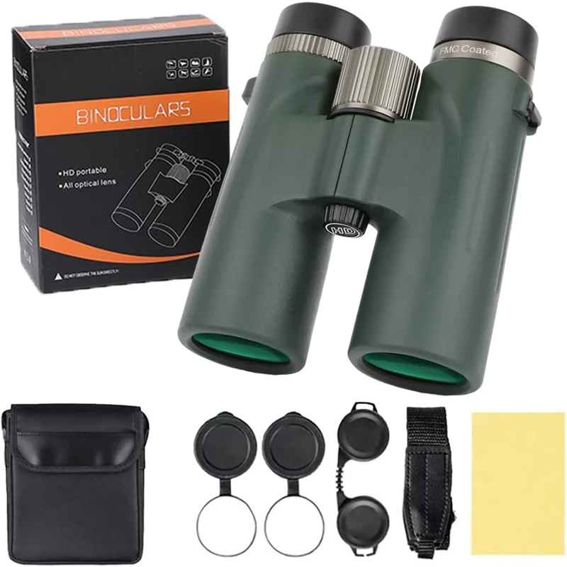 Binoculars,Binoculars 12x42 High Magnification,With Night Vision,Waterproof & Portable,for Birdwatching, Traveling, Stargazing, Hunting, Wider View, Smart Focus (Green)
