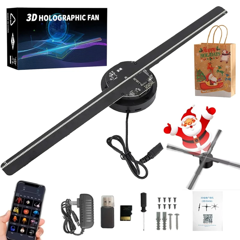 Hologram Fan, 3D Hologram LED Fans Projector, 16.5" HD LED Fan Projector, with Wifi & APP Remote, Spinning Holograms Fans for Shop, Bar, Christmas (1pc)