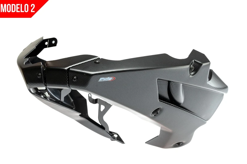 Puig 22441C Belly Pan; aerodynamic lower protector for motorcycle made of high-strength ABS and aluminum; sporty and elegant design, Carbon-Look Finish