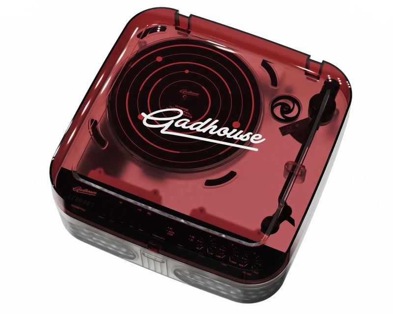 Gadhouse Cosmo Solar Edition Vinyl Record Player - Portable Bluetooth Turntable, FM Radio, Streaming, USB/SD Card, Built-in Stereo Speakers, DJ Mode - Classic See-through Design, Venus Red