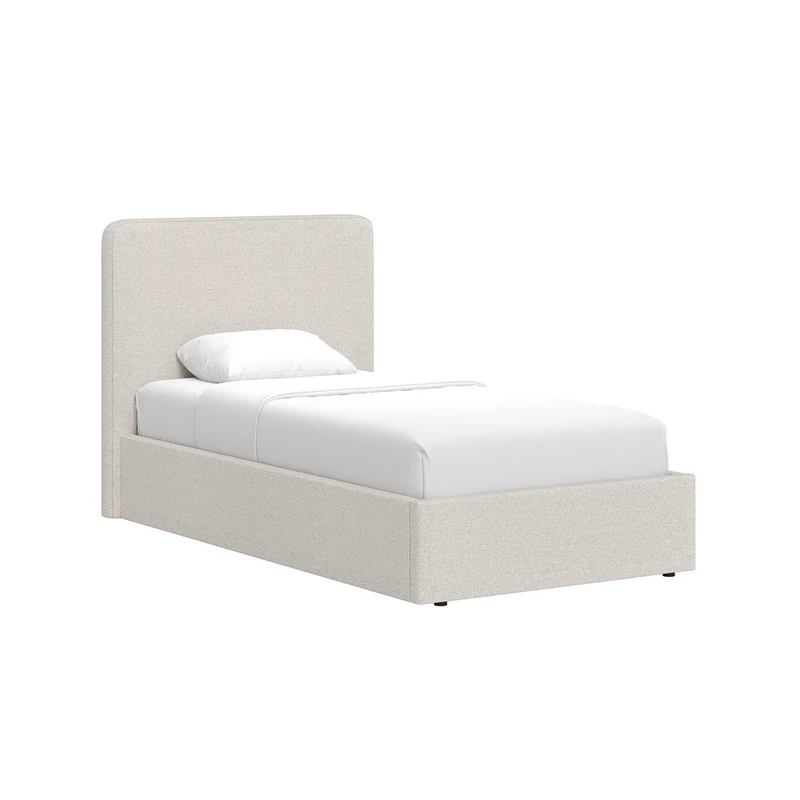 FWStyle Beige Upholstered Single Ottoman Bed Frame – Linen Fabric Lift-Up Storage Bed with High Padded Headboard, Hydraulic Gas Lift & 600L Underbed Storage – Metal Frame with Sprung Slats