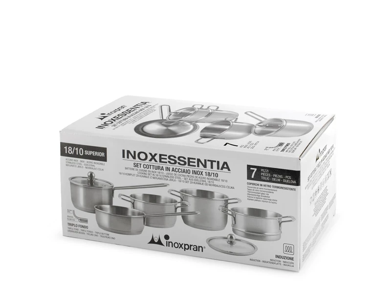 Inoxpran, Set of 7 Stainless Steel 18/10 Stainless Steel Cookware Set, Mini Pan Set with Triple Base, Suitable for Induction - Perfect for Single Portions and Specific Preparations - Image 1