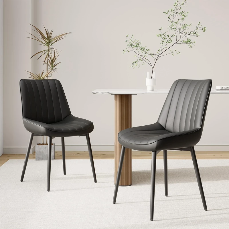 COLAMY Black Dining Chairs Set of 2,Technology Fabric Chairs for Dining Room with Metal Legs and Thick Seat Cushion, Upholstered Kitchen Chair with Anti-Slip Pads