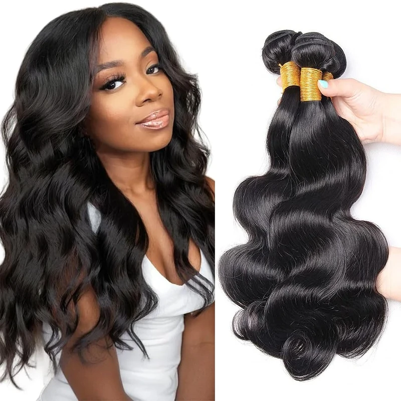 Tuheerst Human Hair Bundles Body Wave #1B Natural Black Color Invisible Glueless Soft Texture 3 Bundles Total 150g Human Hair Extensions For Women 16 18 20 Inch