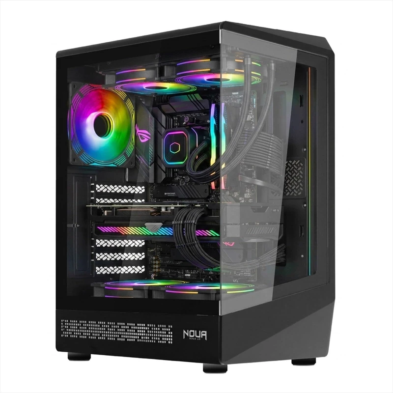 Noua Demon TK100 ATX Compact Gaming Case, PWM ARGB Fan and LED Strip, Mid-Tower USB 3.0 and Type-C, Front and Side Tempered Glass, Black - Image 1
