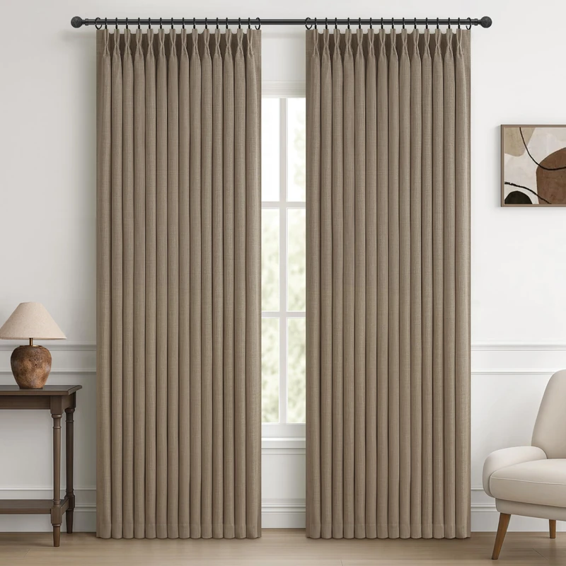 Natural Linen Blackout 80 Inch Dual Layer Room Divider Curtains 2 Panels Set, Memory Shape Pinch Pleated Insulated Viral Drapes Privacy Sound Dampening Modern Windows Curtain Burg 40 x 80 Inches Long