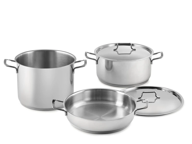 H&H, Genesis Cookware Set, 5 Pieces in 18/10 Stainless Steel, Triple Bottom for All Hobs, Including Induction, with Lids
