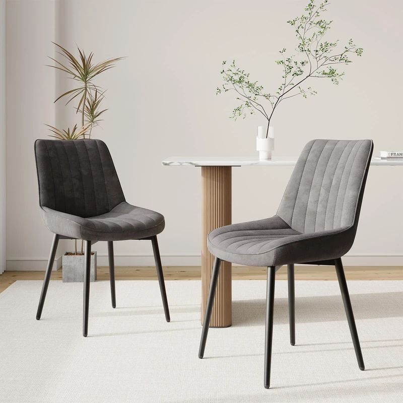 COLAMY Velvet Dining Chairs Set of 2, Velvet Chairs for Dining Room with Metal Legs and Thick Seat Cushion, Upholstered Kitchen Chair with Anti-Slip Pads, Grey