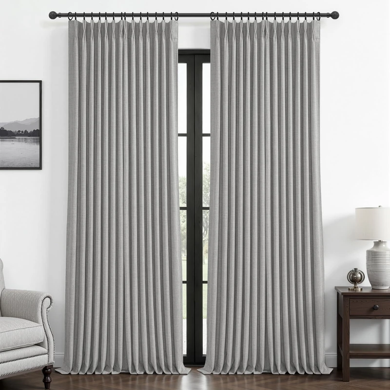 Extra Long 120 Inch Blackout High Ceiling Curtains for Living Room, Light Grey Memory Trained Pinch Pleated Soundproof Heat Blocking Two Layer Linen Textured Windows Curtain 10FT Length 2 Panels Set