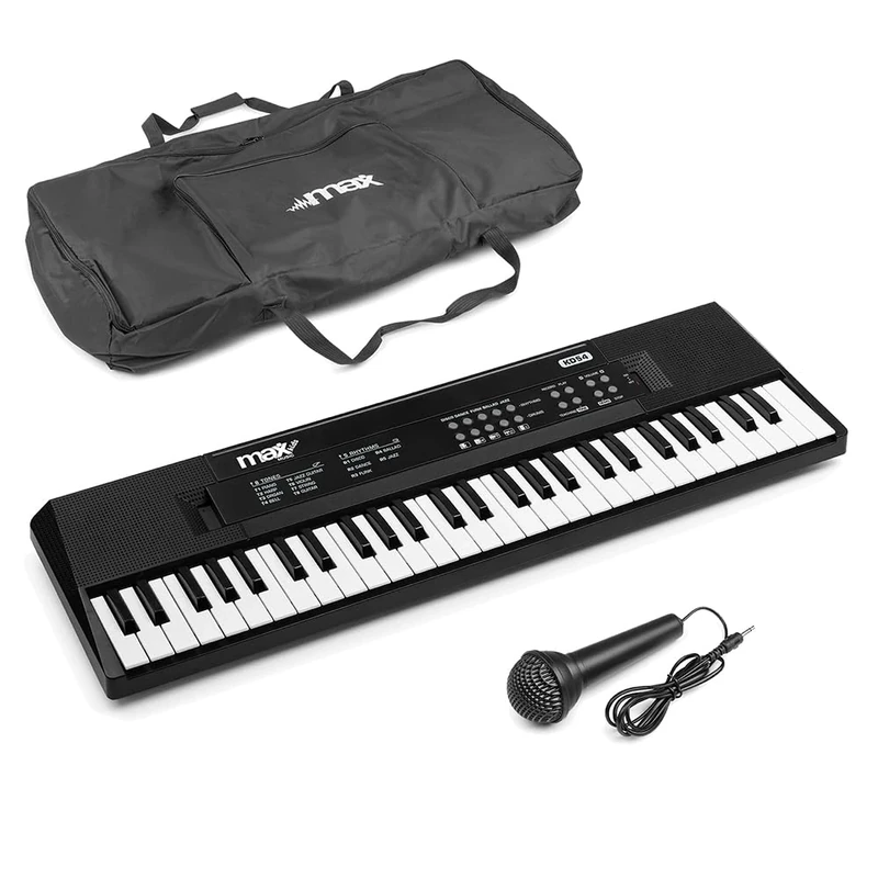 MAX KD54 54-Key Portable Electronic Music Keyboard Kit with Rechargeable Battery, Microphone, and Protective Transport Case – Beginner Keyboard for Kids, Learners, and Jam Sessions