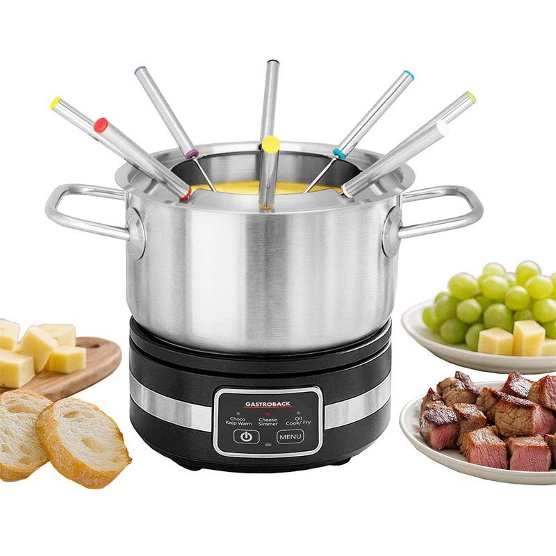 Fondue Multicook 4-in-1 & Hot Plate - Electric 1200W Cheese, Chocolate, Broth & Grease Fondue Fondue, Touch Display, Induction Pan, Stainless Steel Pot Accessories for 8 People