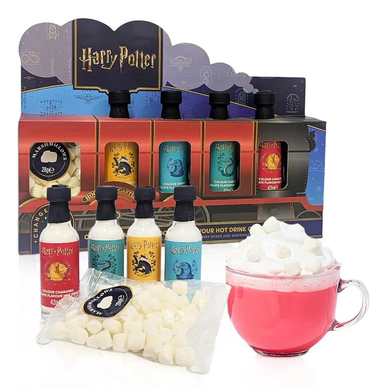 Harry Potter Hot Chocolate Gift Set - Hogwarts Express Coco Train of 4 x 42g Colour Changing Choxcolate Drinks with Marshmallows. Harry Potter Gifts for Stocking Fillers, Christmas Gifts for Kids