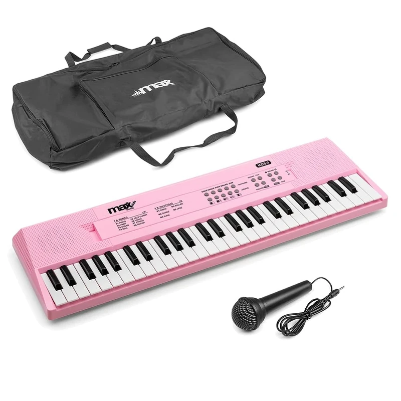 MAX KD54P 54-Key Portable Electronic Keyboard Kit with Microphone & Protective Carry Case – Pink