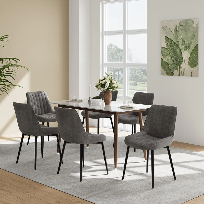 COLAMY Velvet Dining Chairs Set of 6, Velvet Chairs for Dining Room with Metal Legs and Thick Seat Cushion, Upholstered Kitchen Chair with Anti-Slip Pads, Grey