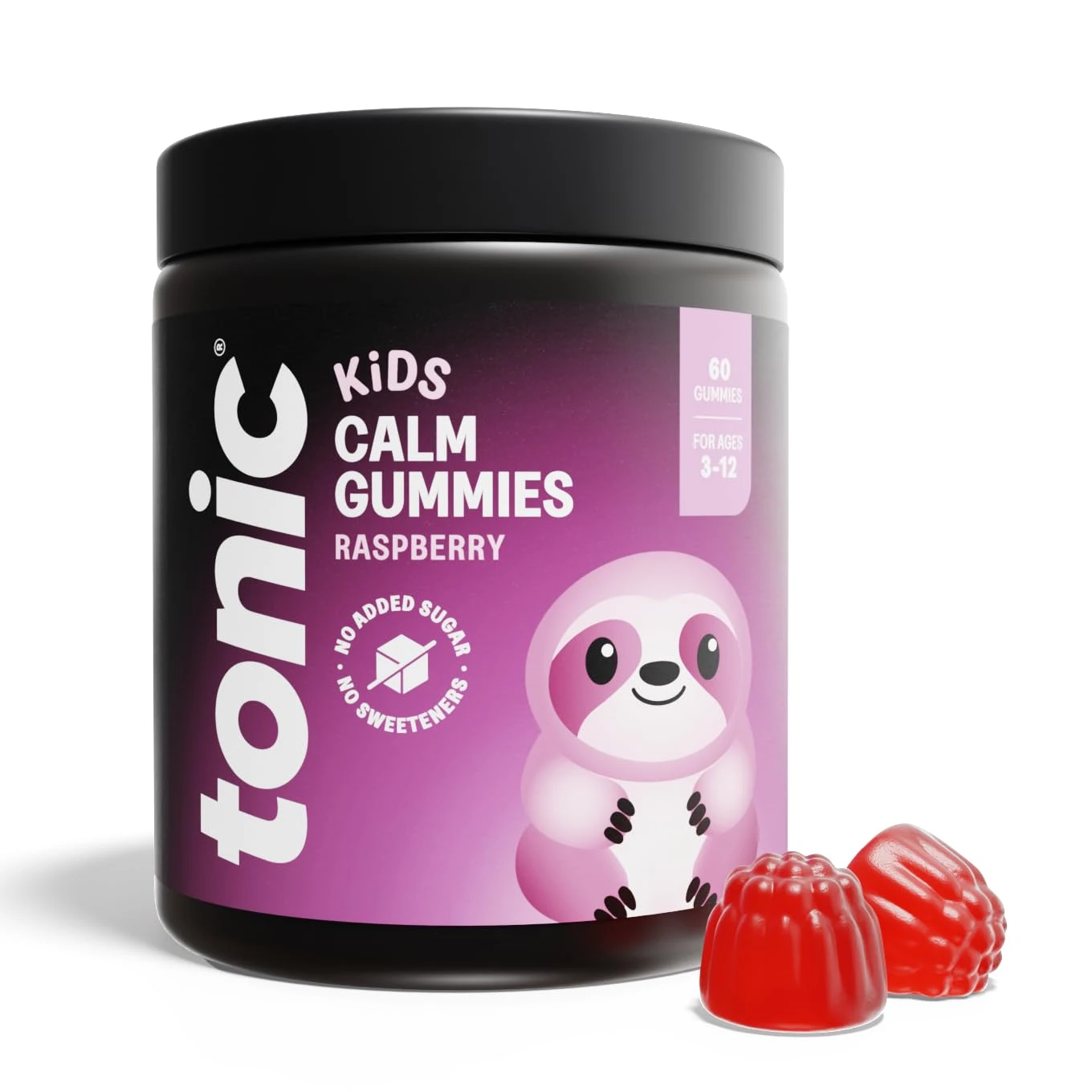 Tonic Health Kids Magnesium Gummies - 120mg Magnesium Citrate for Children, Ashwagandha KSM-66, Lemon Balm - No Sugar, Calm and Balanced - Age 3-12 Years, Vegan - Raspberry, 60 Count