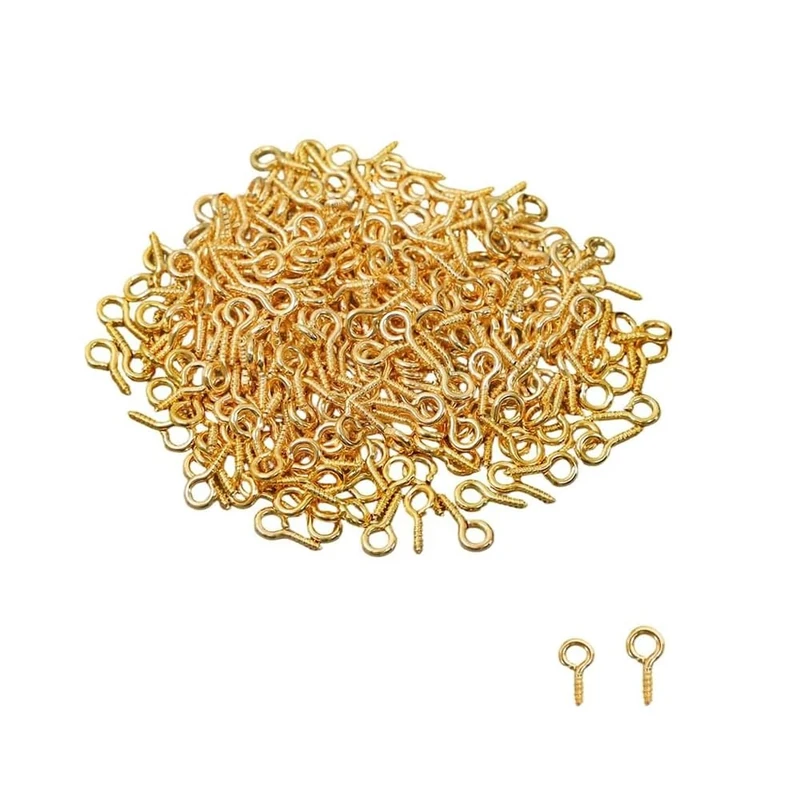 Small Screw Eye Pins - 200PCS Silver Small Metal Eye Pins - mini Screw Eyelets - Eyes Pin Hook (8mm+10mm) (Gold) - Image 1