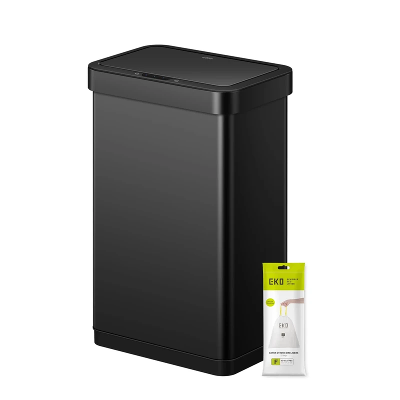 EKO Econova 50L Sensor Bin, Stainless Steel Automatic Kitchen Bin, Rectangular Electric Waste Bin with Soft-Close Lid, Fingerprint-Resistant, Matt Black