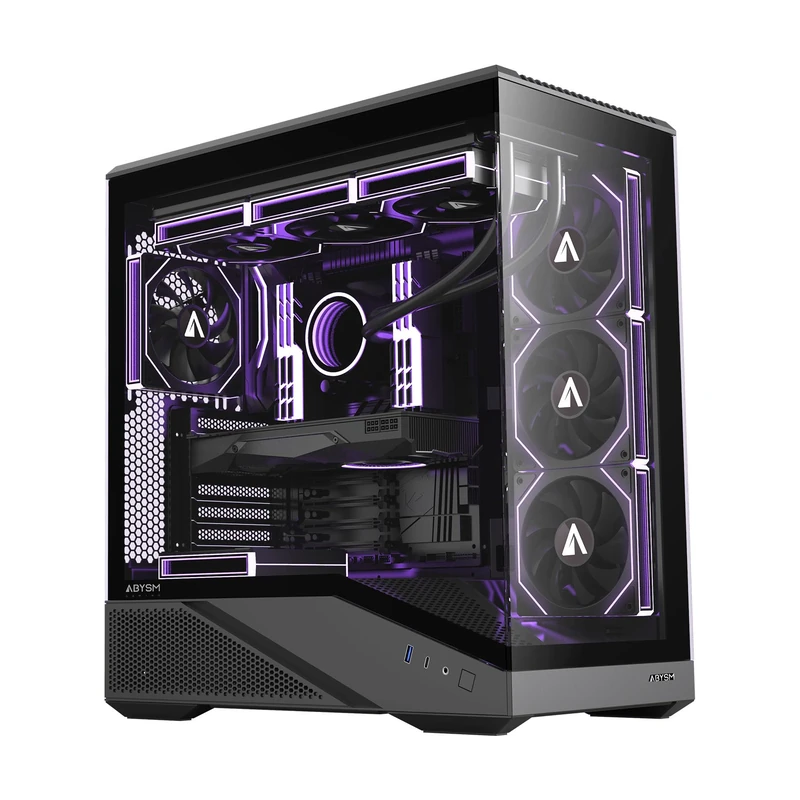 Abysm Gaming Arian Frame A400 - ATX Gaming Tower with Inclined Chassis, 4 ARGB PWM Fans, Tempered Glass, GPU Support 420mm, USB Type-C, Liquid Cooling 360mm - Black PC Gamer Case