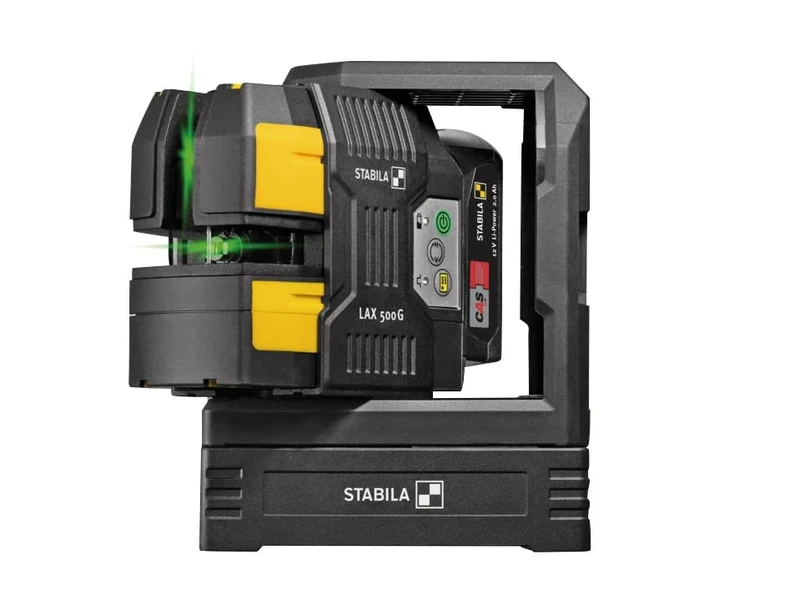 Stabila 19985 LAX 500 G Cross Line & Plumb Point Laser Level – 12V Li-ion, GreenBeam, Self-Leveling, 40m Range, IP54, Magnetic Mount, Carry Case Included